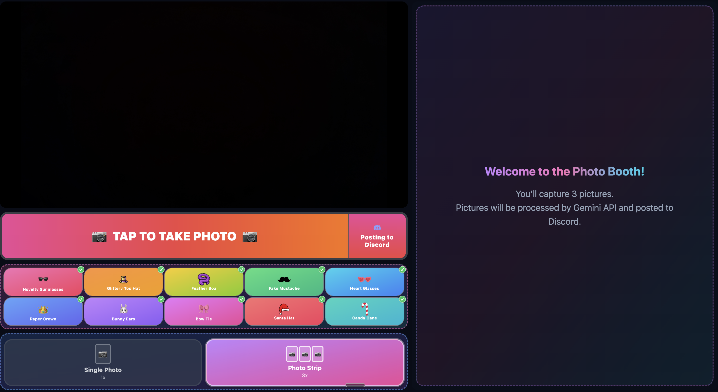 Screenshot of the photo booth software interface