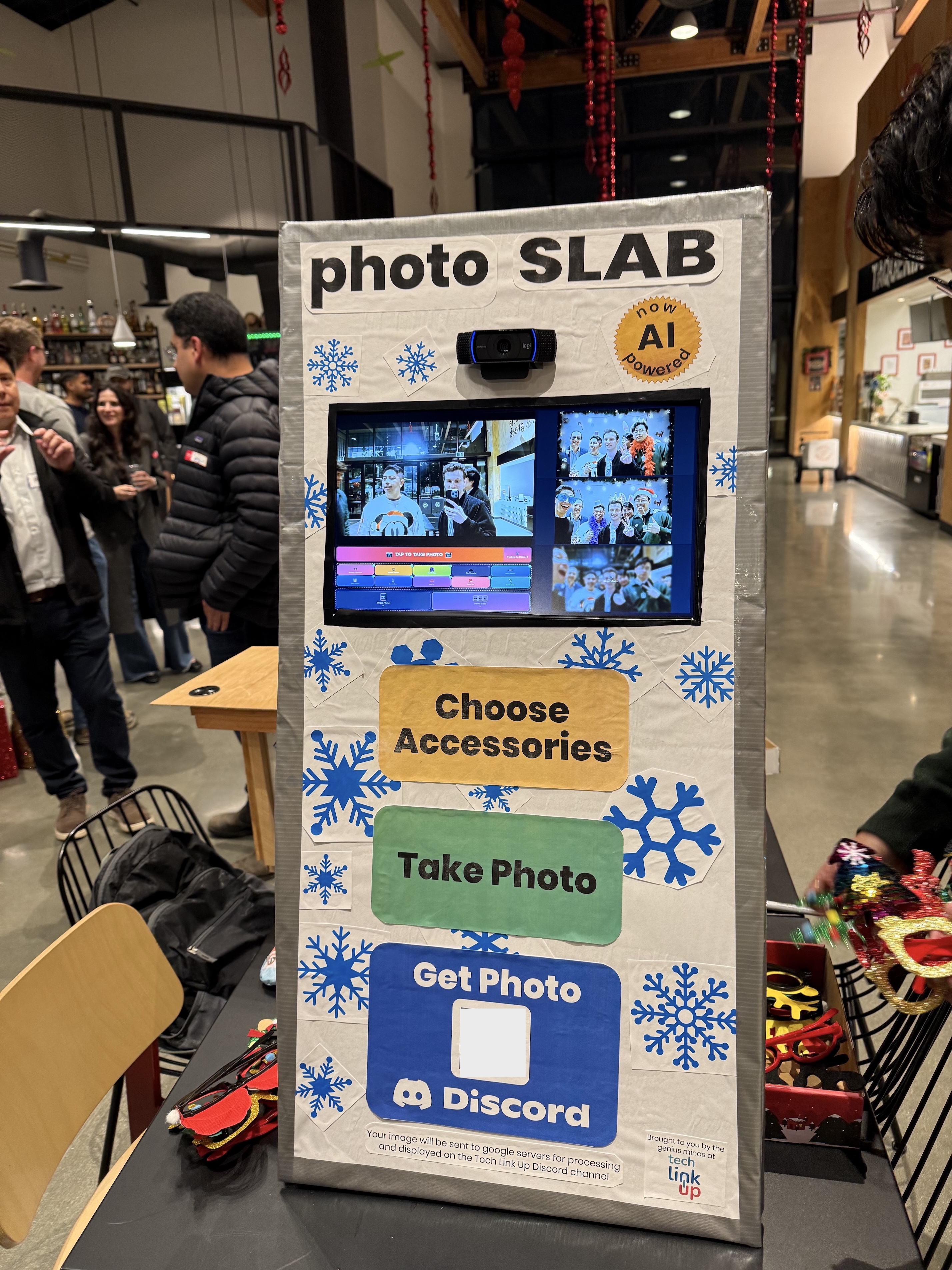 The AI Photo Booth at Winter Bash — before and after