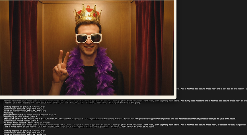Early prototype of the AI photo booth software